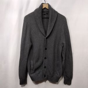 Kenneth Cole Cardiff Shawl Cardigan Sweater Mens XL Gray Waffle Knit Office